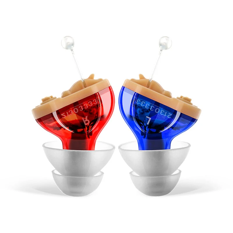 Red & Blue Mini Noise Canceling Hearing Earbuds In-Canal Earphones Headset Sound Amplifier (image for) Red & Blue Mini Noise Canceling Hearing Earbuds In-Canal Earphones Headset Sound Amplifier